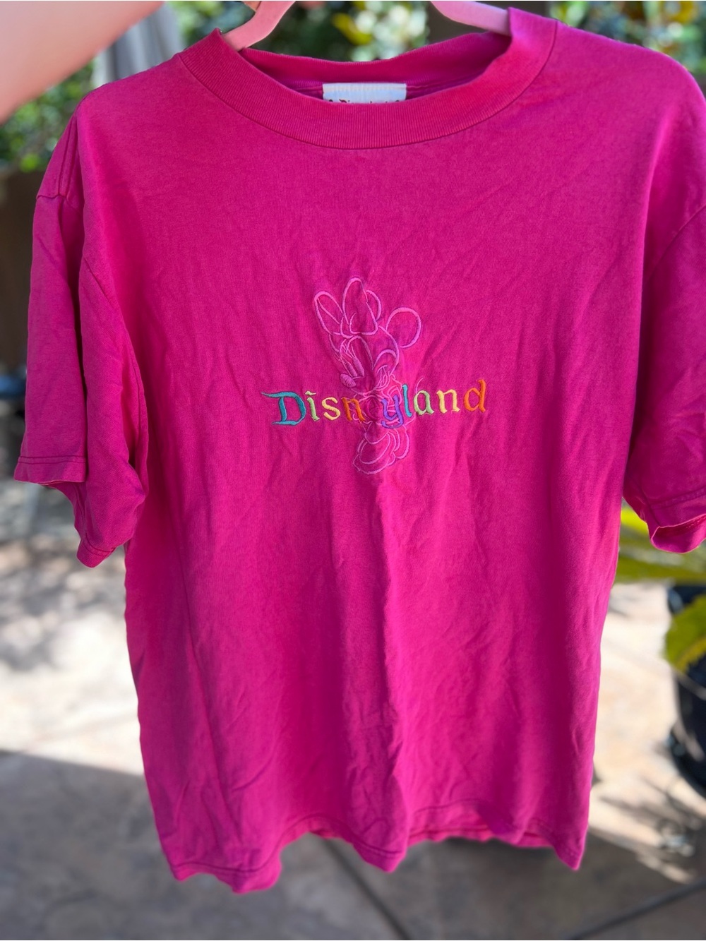 Disney Hot Pink Short-Sleeve Tee with Embroidered Disneyland Logo